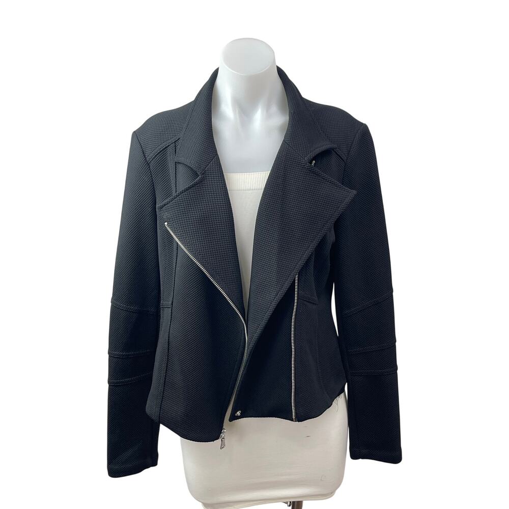 Express Women;s Black Long Sleeve Asymmetric Zip Textured Moto Biker Jacket L - Picture 3 of 7